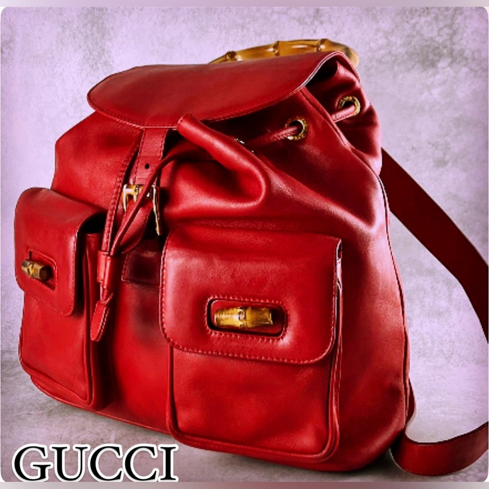 Gucci Red Leather Backpack - Picture 1 of 11